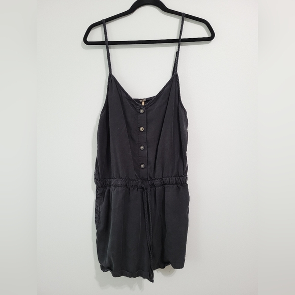 Harlow Black Button-Front Romper - Picture 1 of 4